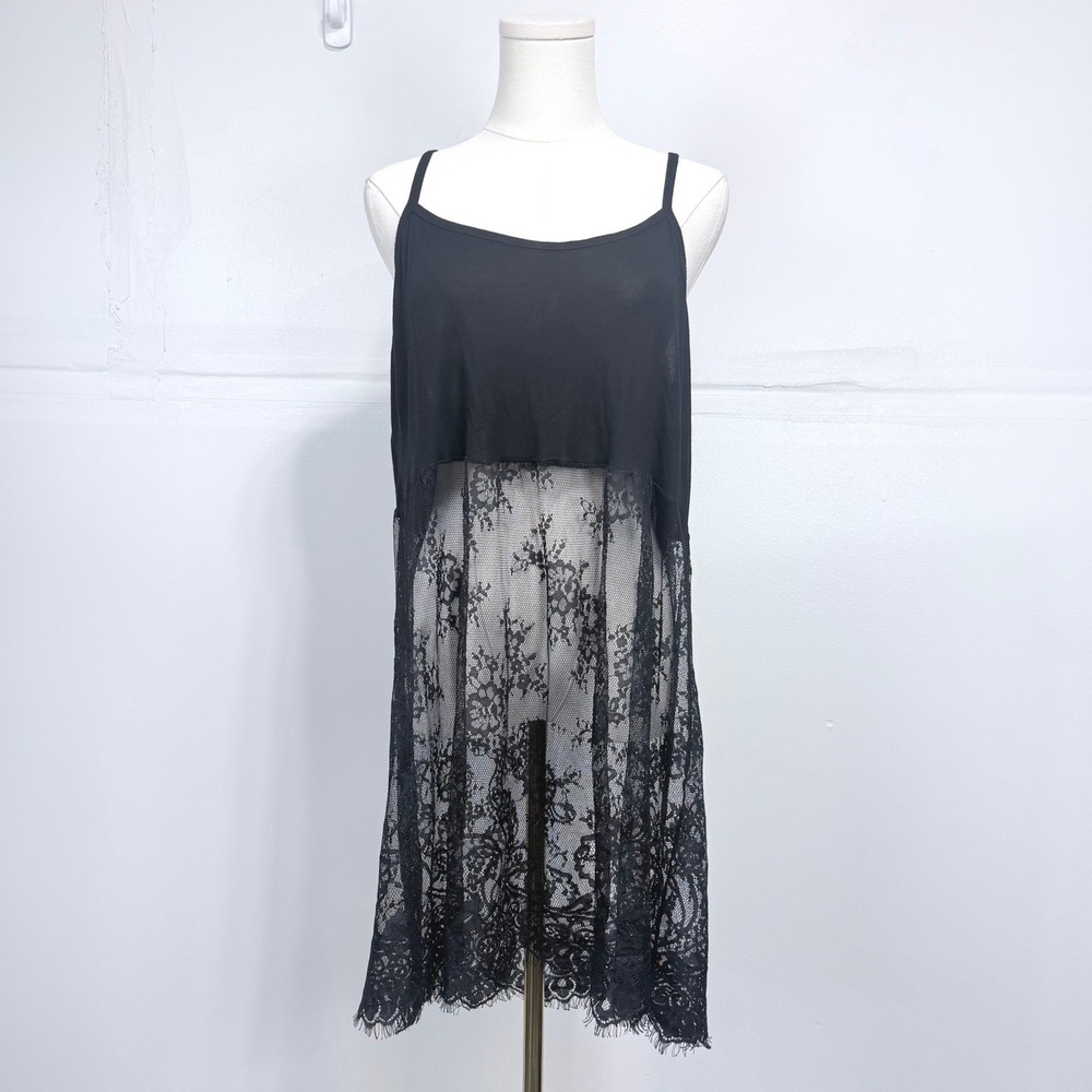 Black Floral Lace Hem Babydoll Camisole Goth Festival Top XXXL